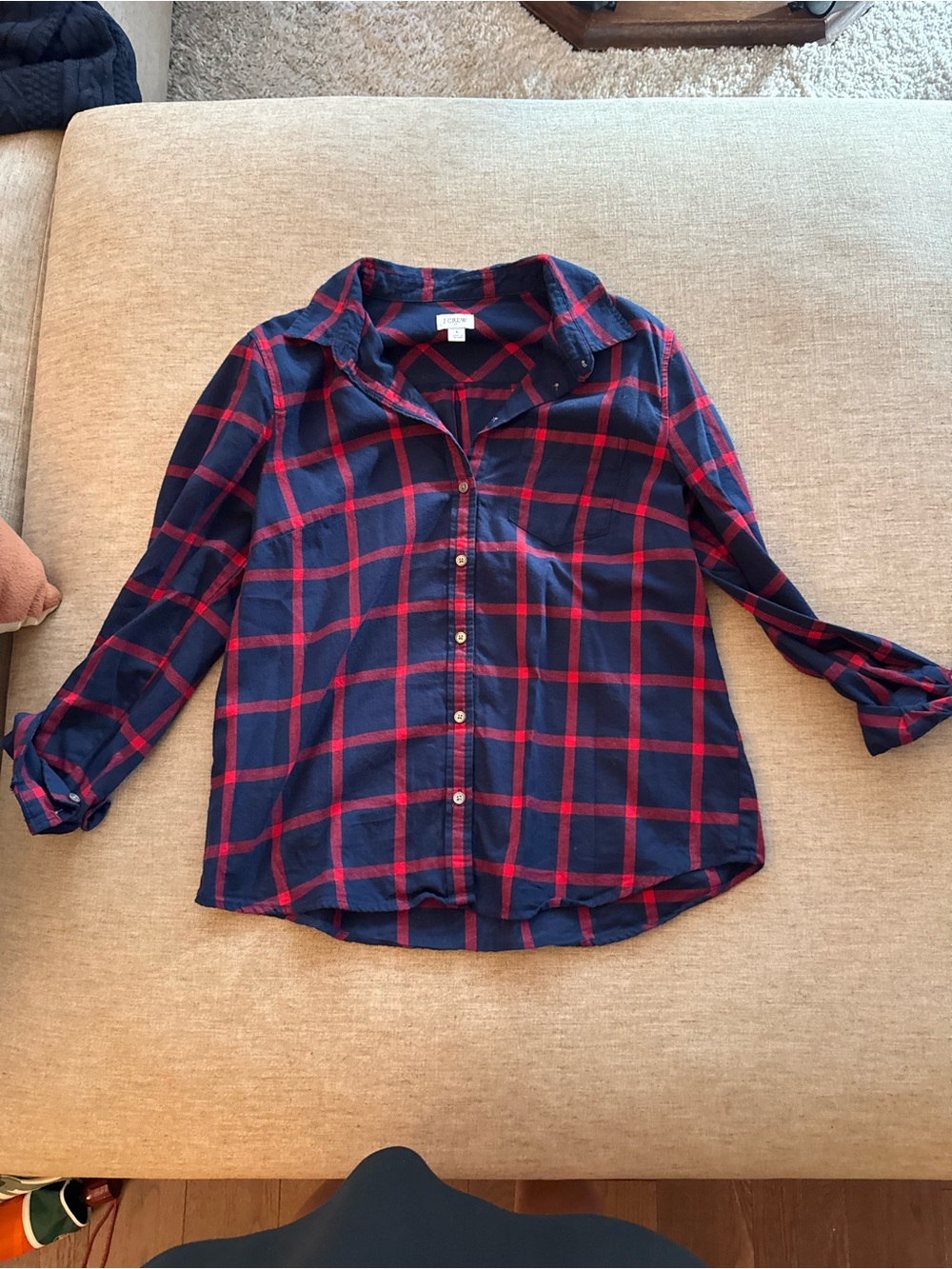 J. Crew Navy and Red Plaid Kids Button-Down Shirt